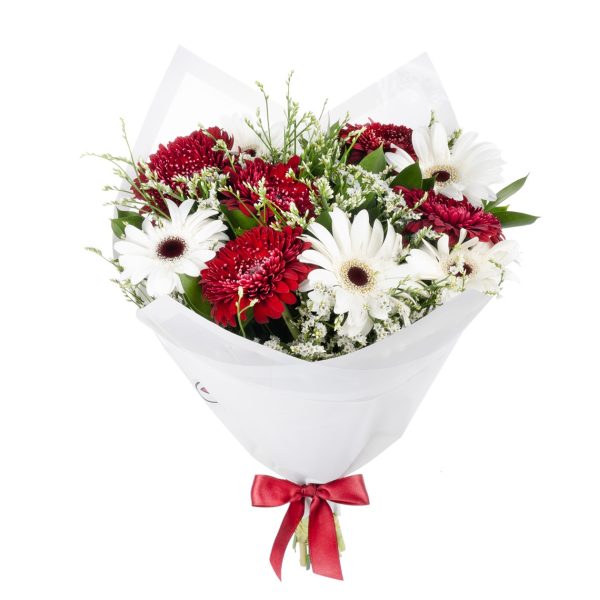 Beyaz ve Bordo Gerbera Buketi