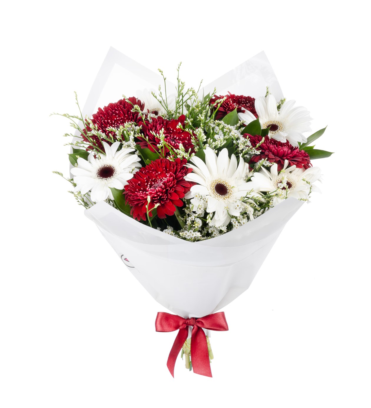 Beyaz ve Bordo Gerbera Buketi